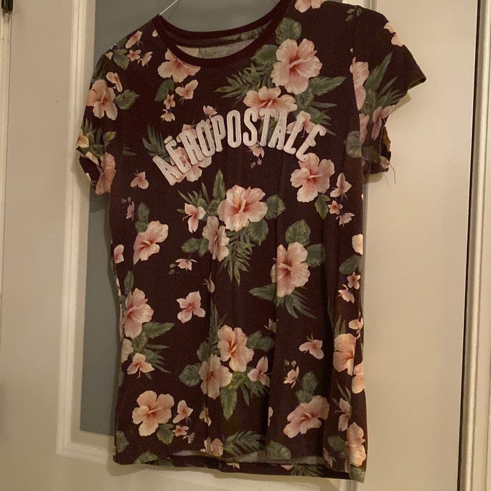Burgundy hibiscus Aeropostale shirt